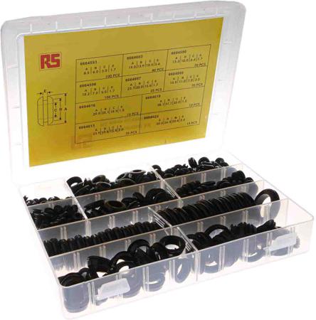 666-4584 RS Pro Black PVC Cable Grommet Kit, Kit incl. Easy Fit Type Grommets, 3 → 19mm dia.