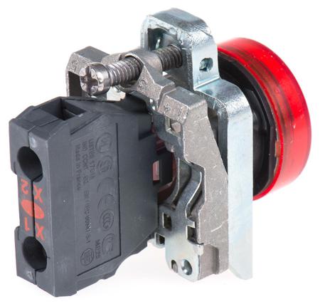 XB4BVG4 Schneider Electric Harmony XB4 Red LED Pilot Light, 22mm Cutout, IP66, IP67, IP69, IP69K, 120 V ac, 3 A ac, 270 mA dc