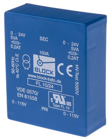 FL-10-24 24V ac 2 Output Through Hole PCB Transformer, 10VA