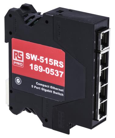 189-0537 RS PRO DIN Rail Mount Industrial Ethernet Switch, 5 RJ45 Ports, 1000Mbit/s Transmission, 5 → 30V dc