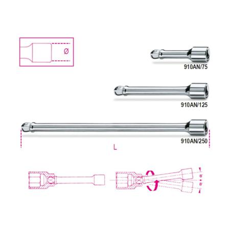 910AN/75 BETA  3/8 in Wobble Extension Bar, 75 mm Overall