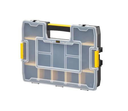 1-97-483 Stanley 12 Cell Black, Yellow Plastic, Adjustable Compartment Box, 9.2cm x 44.2cm x 32.7cm