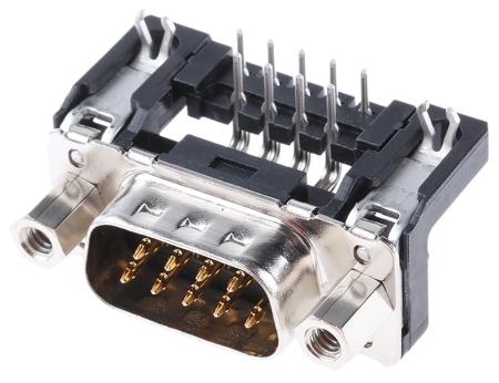 09651626813 HARTING 9 Way Right Angle Through Hole D-sub Connector Plug, 2.74mm Pitch, with 4-40 UNC Female Screwlocks, Boardlocks