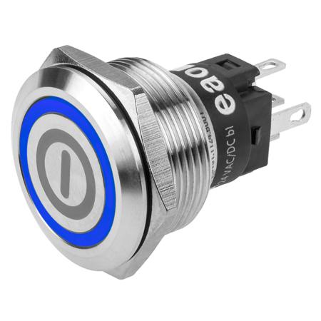 82-6151.2123.B001 EAO 82 Series Illuminated Push Button Switch, Latching, Panel Mount, 22.3mm Cutout, SPDT, Blue LED, 240V, IP65, IP67