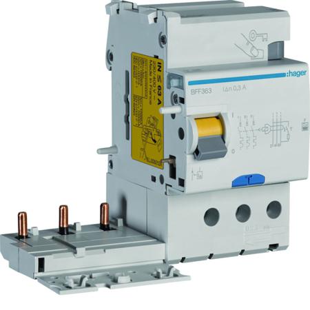 BFF363 Hager BFF RCCB, 63A, 3 Pole, 300mA, Type F