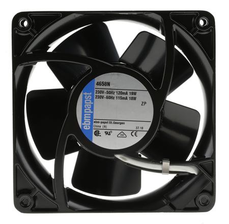 4658N ebm-papst Axial Fan, 119 x 119 x 38mm, 114m³/h, 18 W @ 60Hz, 19.5 W @ 50Hz, 230 V ac