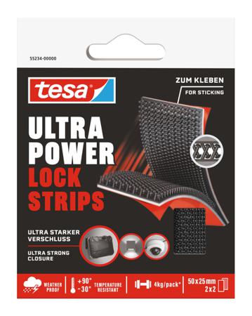 55234-00000-00 Tesa Adhesive, Self engaging Black Hook & Loop Tape, 25mm x 50mm