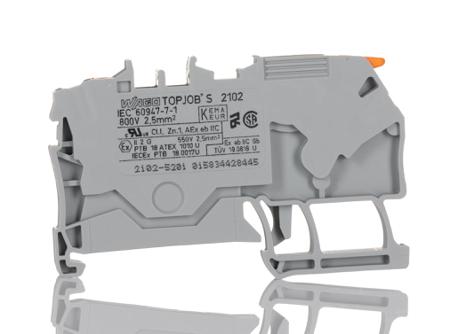 2102-5201 WAGO  TOPJOB S, 2102 Series Grey, 2.5mm², Single-Level, Push-In Cage Clamp Termination, ATEX, IECEx