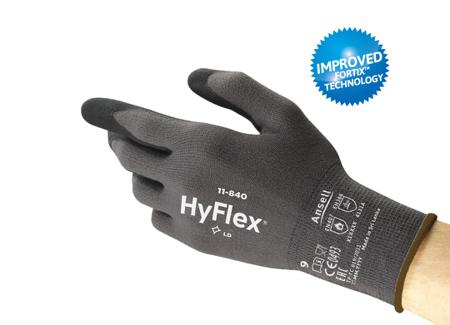 11840VP070 Ansell HyFlex 11-840 Black Nylon, Spandex Abrasion Resistant Gloves, Size 7, Foam Nitrile Coating