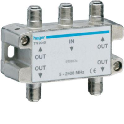 TN204S Hager Coaxial RF Splitter, Frequency 5 → 2400MHz