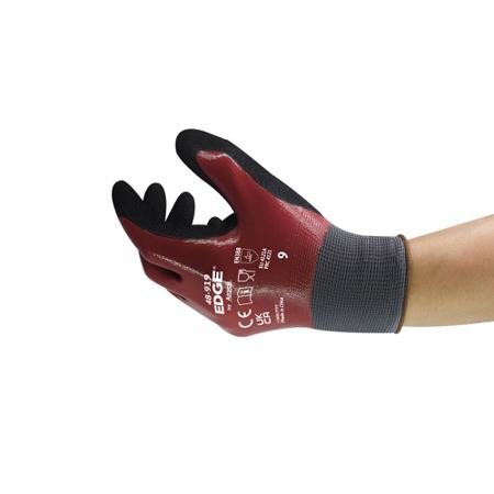 48919100 Ansell Edge 48-919 Black/Red Polyester Oil Resistant Work Gloves, Size 10, Nitrile Coating