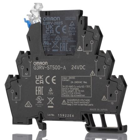 G3RV-ST500-A 24VDC Omron G3RV-ST Series Solid State Interface Relay, 24 Vdc Control, 2 A Load, DIN Rail Mount