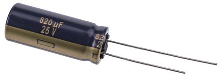 EEUFC1E821 Panasonic 820μF Aluminium Electrolytic Capacitor 25V dc, Radial, Through Hole -