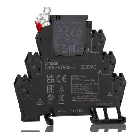 G3RV-ST500-A 230VAC Omron G3RV-ST Series Solid State Interface Relay, 230 V ac Control, 2 A Load, DIN Rail Mount