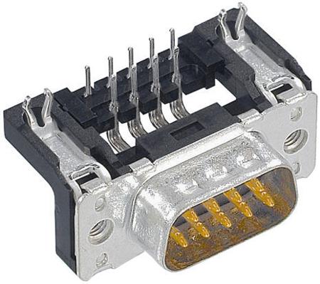 09652626813 HARTING 15 Way Right Angle Through Hole D-sub Connector Plug, 2.74mm Pitch, with 4-40 UNC Female Screwlocks, Boardlocks