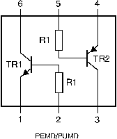 PUMD13,115 Nexperia  Dual NPN/PNP Digital Transistor, 100 mA, 50 V, 6-Pin UMT