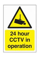 RS PRO Black, White, Yellow Polypropylene CCTV Sign, 24 Hour CCTV in Operation, English, Ideal to Warning the Public