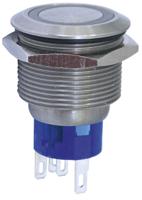 MAV22A0F10E-712-JQ SPDT On-Momentary Push Button Switch, IP67, 22.2 (Dia.)mm, Panel Mount Blue LED, 28 V dc, 250 V ac