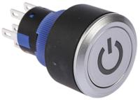 175-9048 2NO/2NC Lock Push Button Switch, IP65, 22.2 Dia.mm, Panel Mount Red LED, Power Symbol, 250V ac