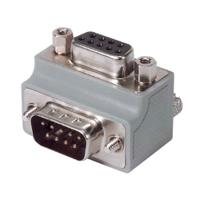DG909MF1 LOW PROFILE RIGHT ANGLE ADAPTER, DB9 MALE/FEMALE, CABLE EXIT 1