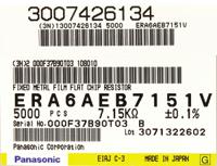 ERA6AEB7151V Panasonic ERA Series Thin Film Surface Mount Fixed Resistor 805 Case 7.15kΩ ±0.1% 0.125W ±25ppm/°C
