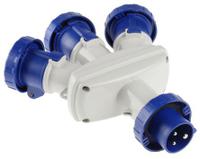 533-7492 RS Pro Industrial Power Connector Adapter IEC 309 Adapter 2P+E Plug to 3x2P+E Socket, Rated At 16A, 240 V